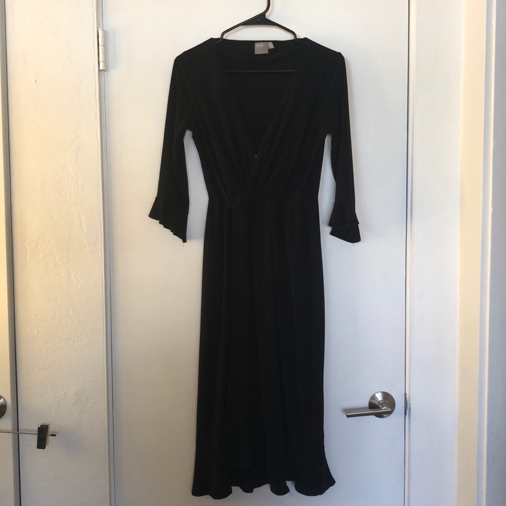 SZ 6 ASOS Black Mock-Wrap Midi Dress